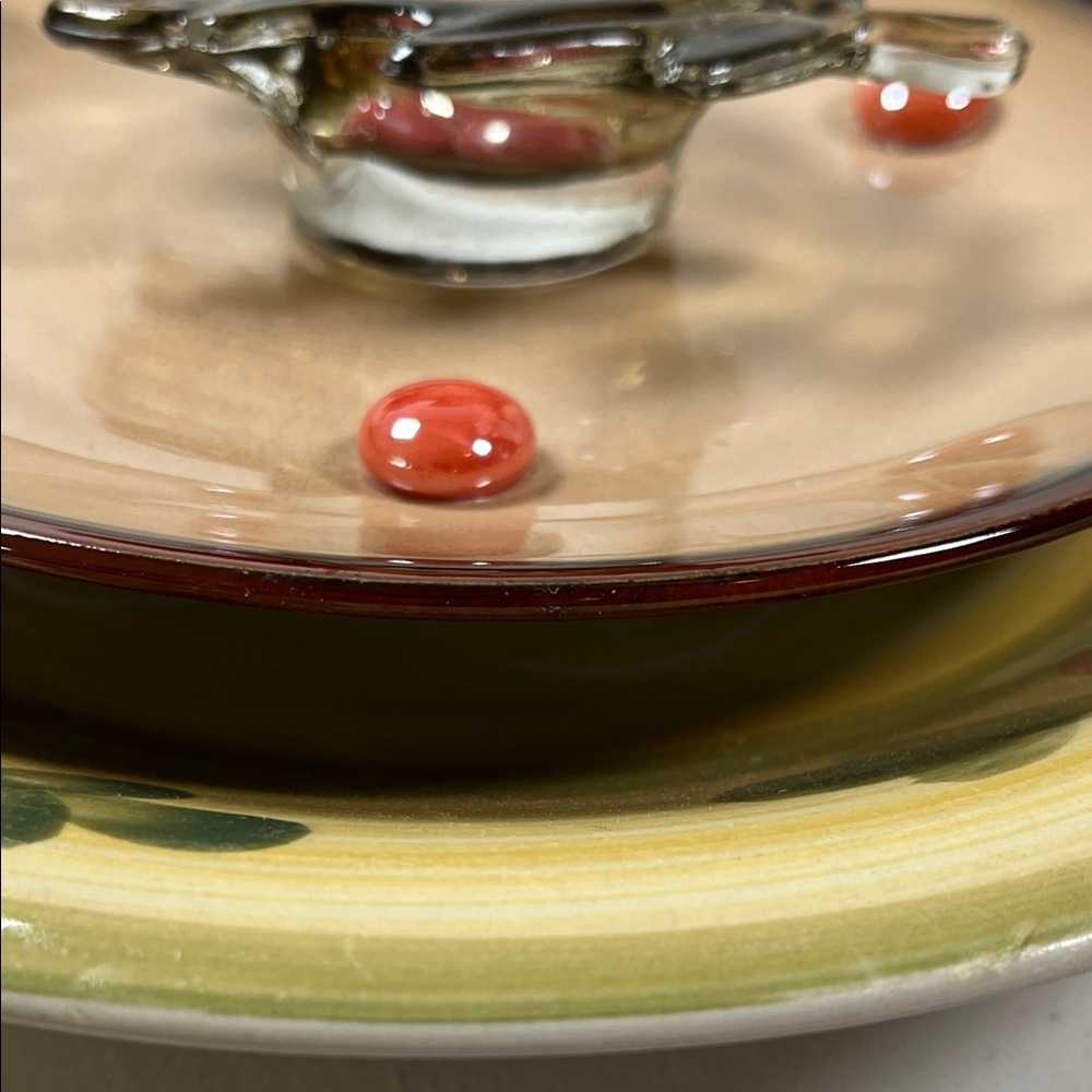 Hand Crafted Olive, Brown Red Leaf Plate, glass Art - Picture 6 of 7